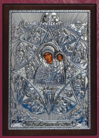 Икона Богородицы "Неопалимая Купина", ЮЛ (серебро 960*) в рамке Классика, п-01