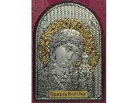 Казанская икона Божьей Матери (серебро 960*, золочение 750*) в рамке Классика со вставками из граната