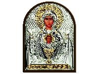 Икона образ Богородицы "Неупиваемая чаша" (серебро 960*, золочение 750*) в раме классика
