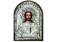 Икона Иисуса Христа Спасителя,  (серебро 960*) в рамке Классика со вставками (гранат)