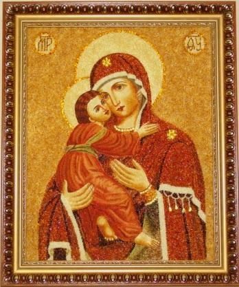 Икона из янтаря Пресвятая Божья матерь Владимирская